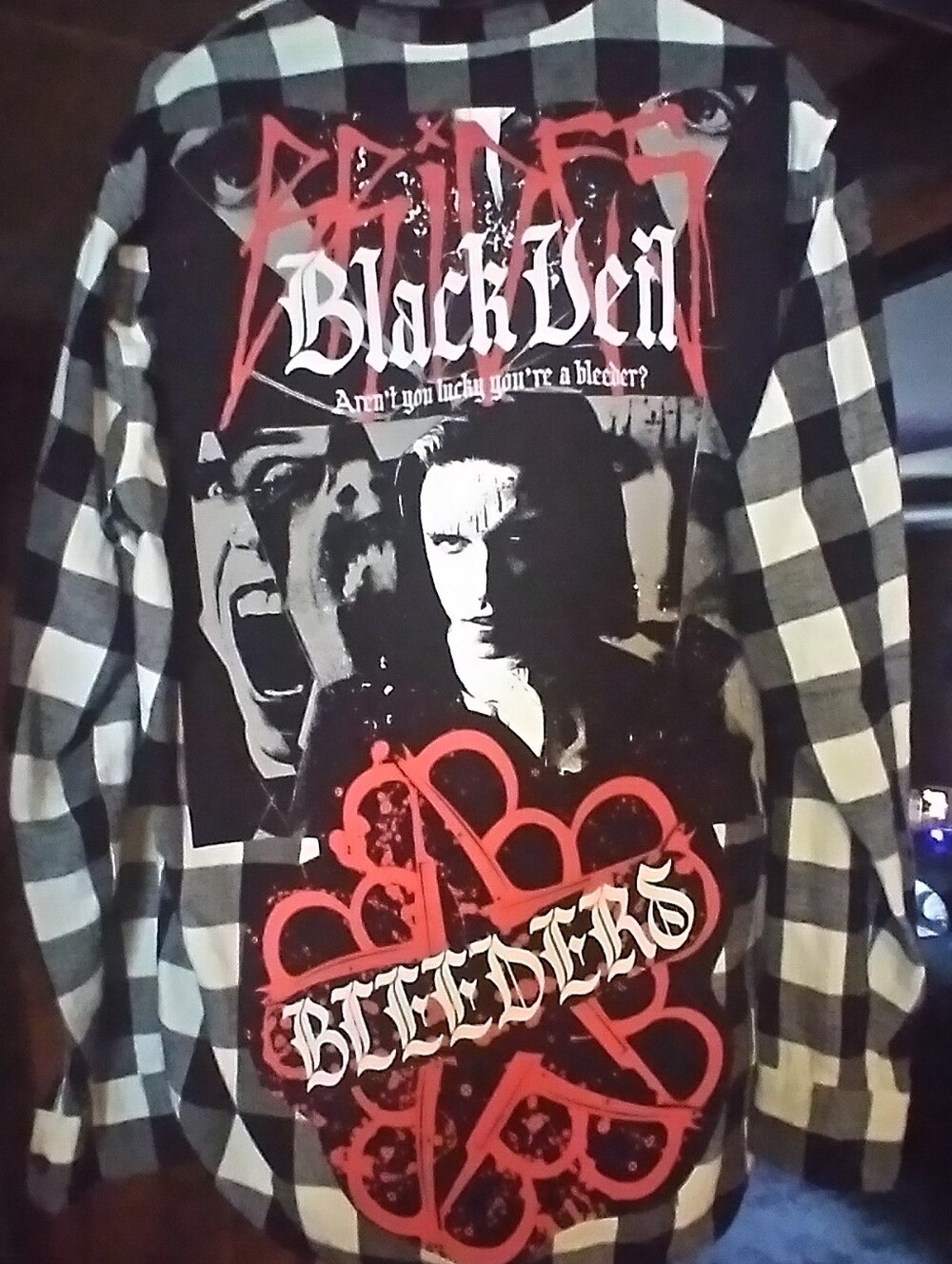 Upcycled Flannel Shirt W/ Custom BLACK VEIL BRIDES back Patch